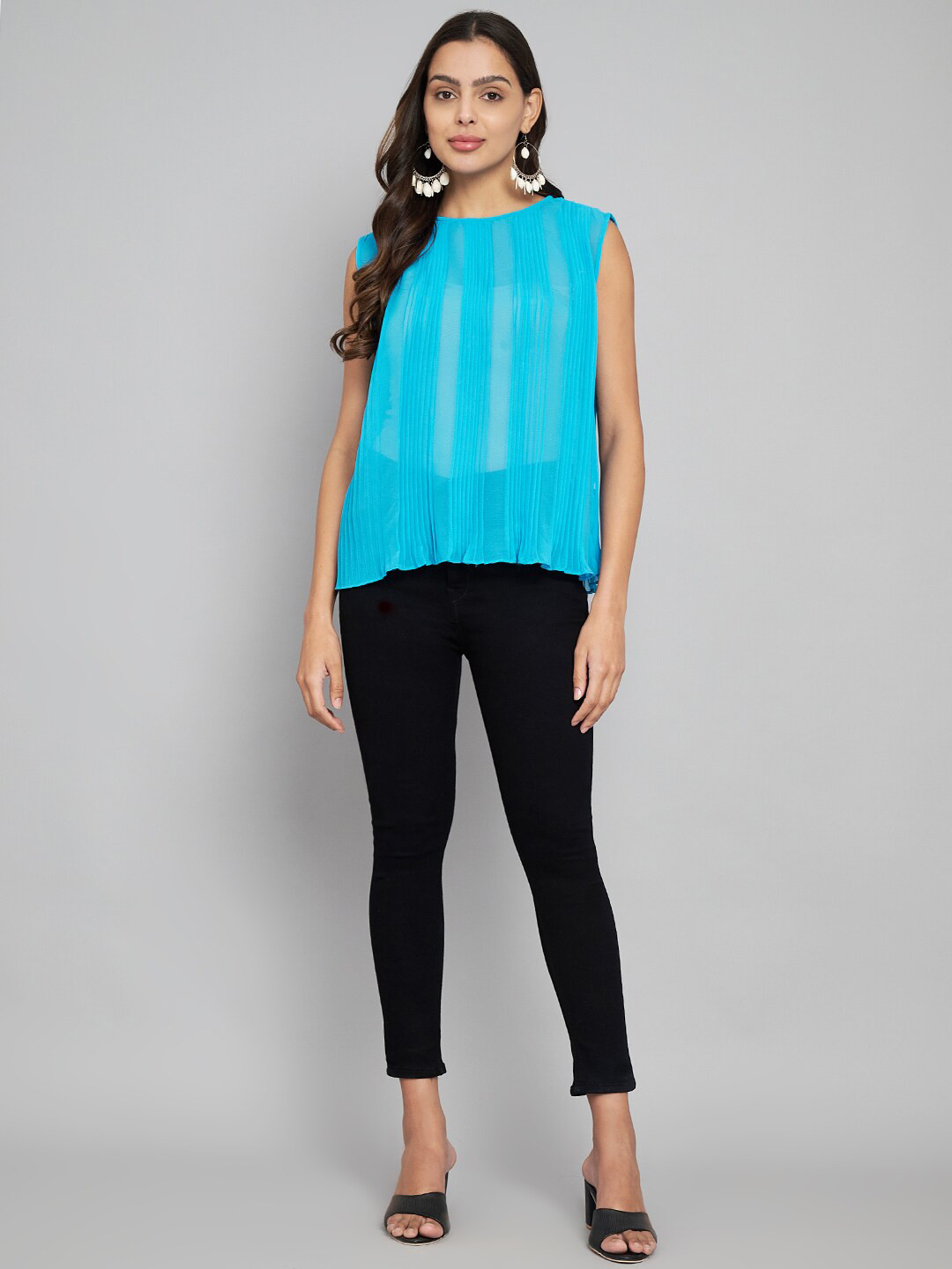 Amagyaa Round Neck Sleeveless Sheer Top