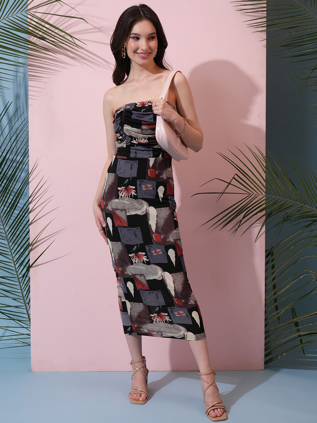 Tokyo Talkies Abstract Printed Sheath Midi Dress