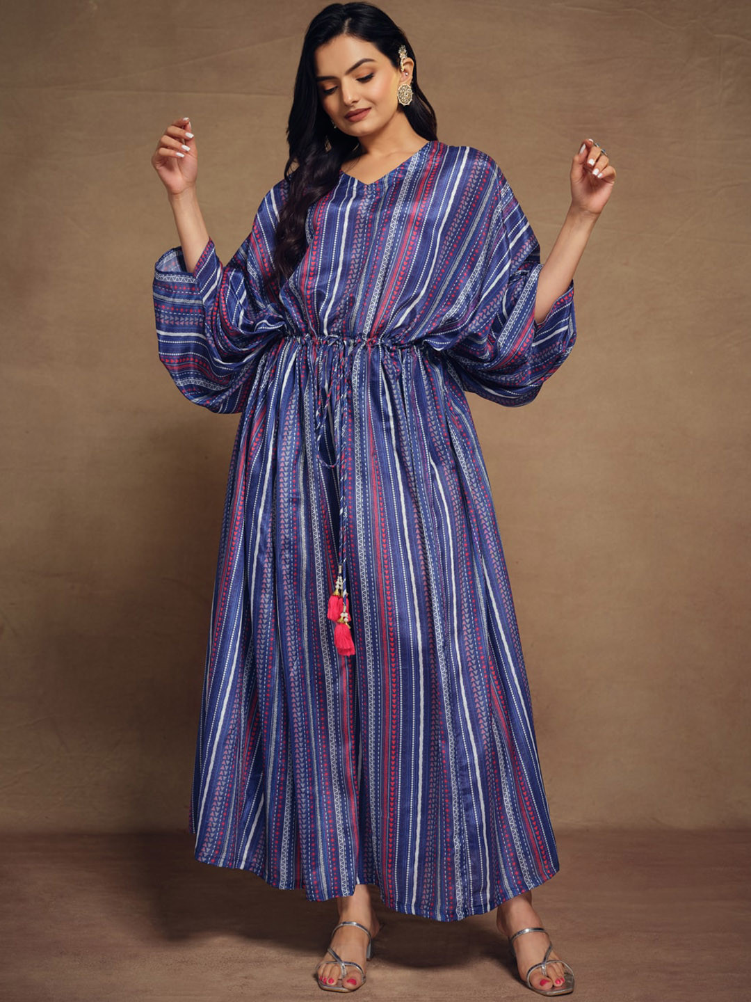 Fusionic Striped Kaftan Maxi Ethnic Dresses