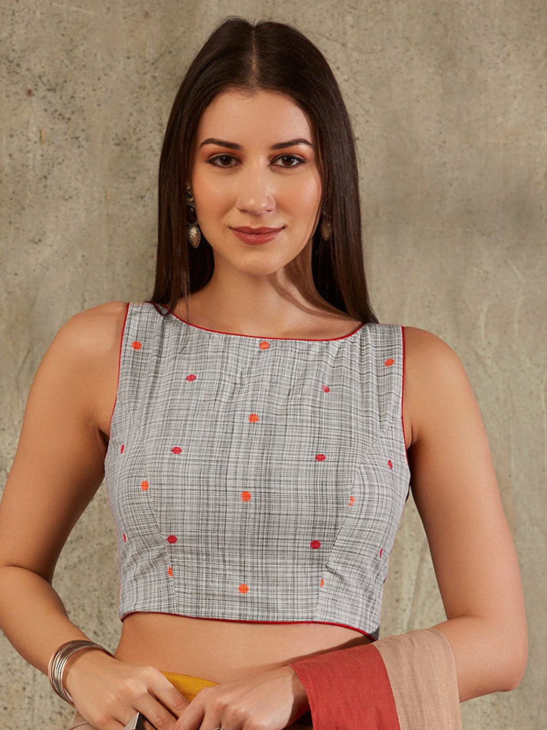 SALWAR STUDIO Cotton Printed Sleeveless Saree Blouse