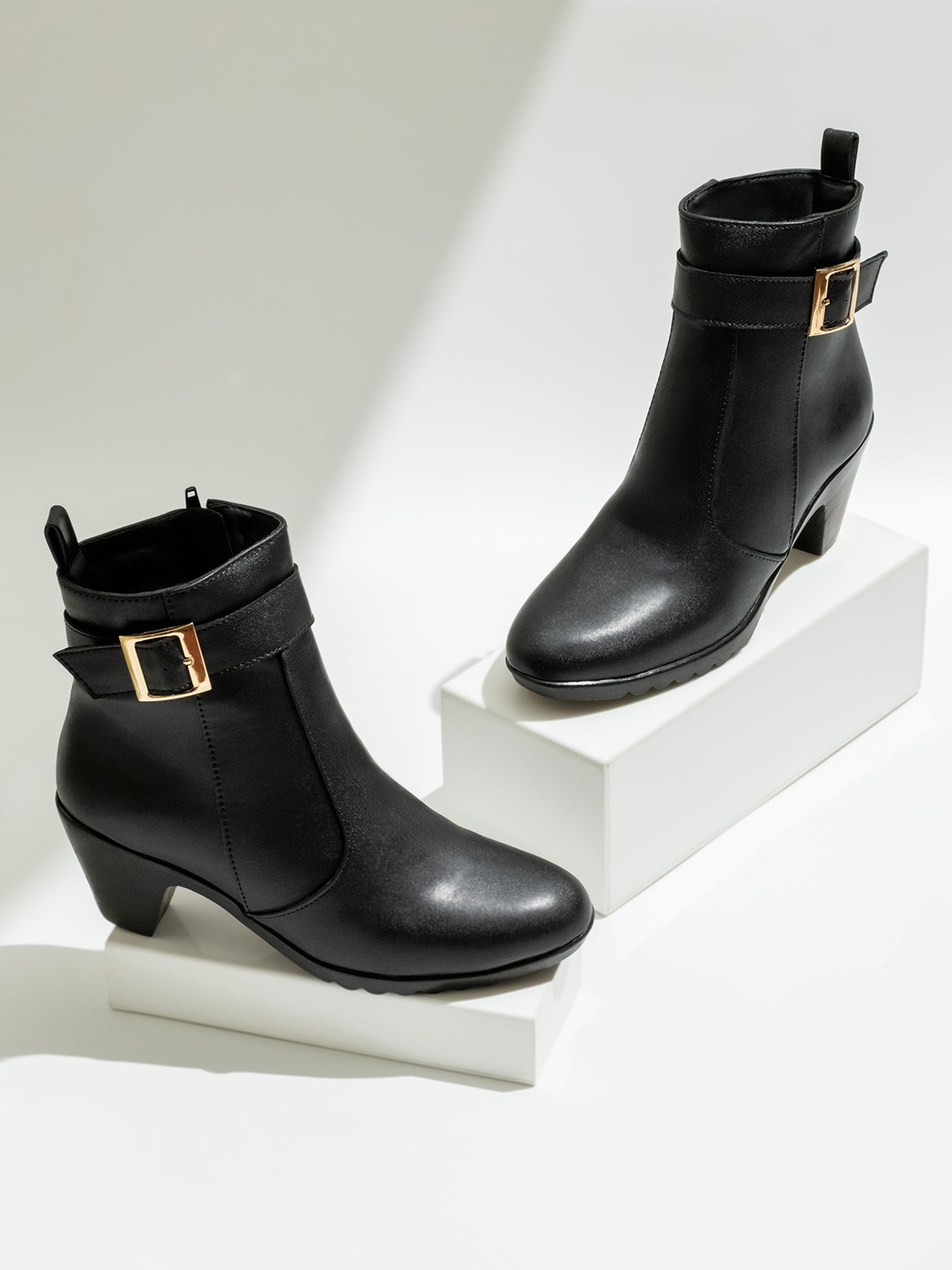 Inc 5 Women Mid Top Kitten Heeled Boots With Buckles