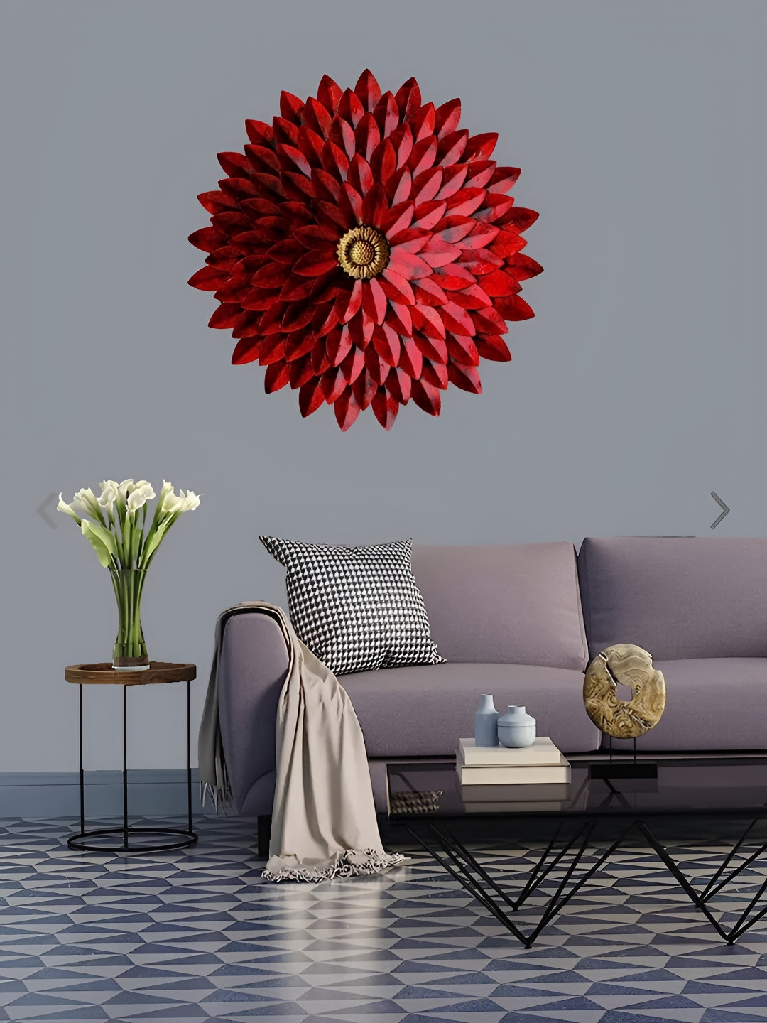 RSN Flower , Vintage Metal Floral Glossy Hanging Hall Wall Hangings-23.6In