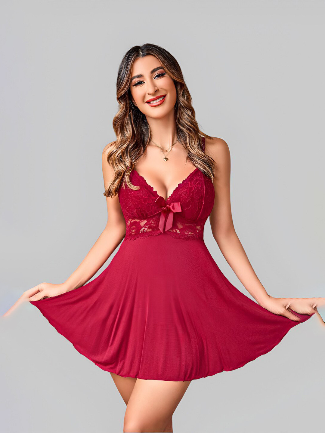 Broiden Self Design Shoulder Straps Baby Doll