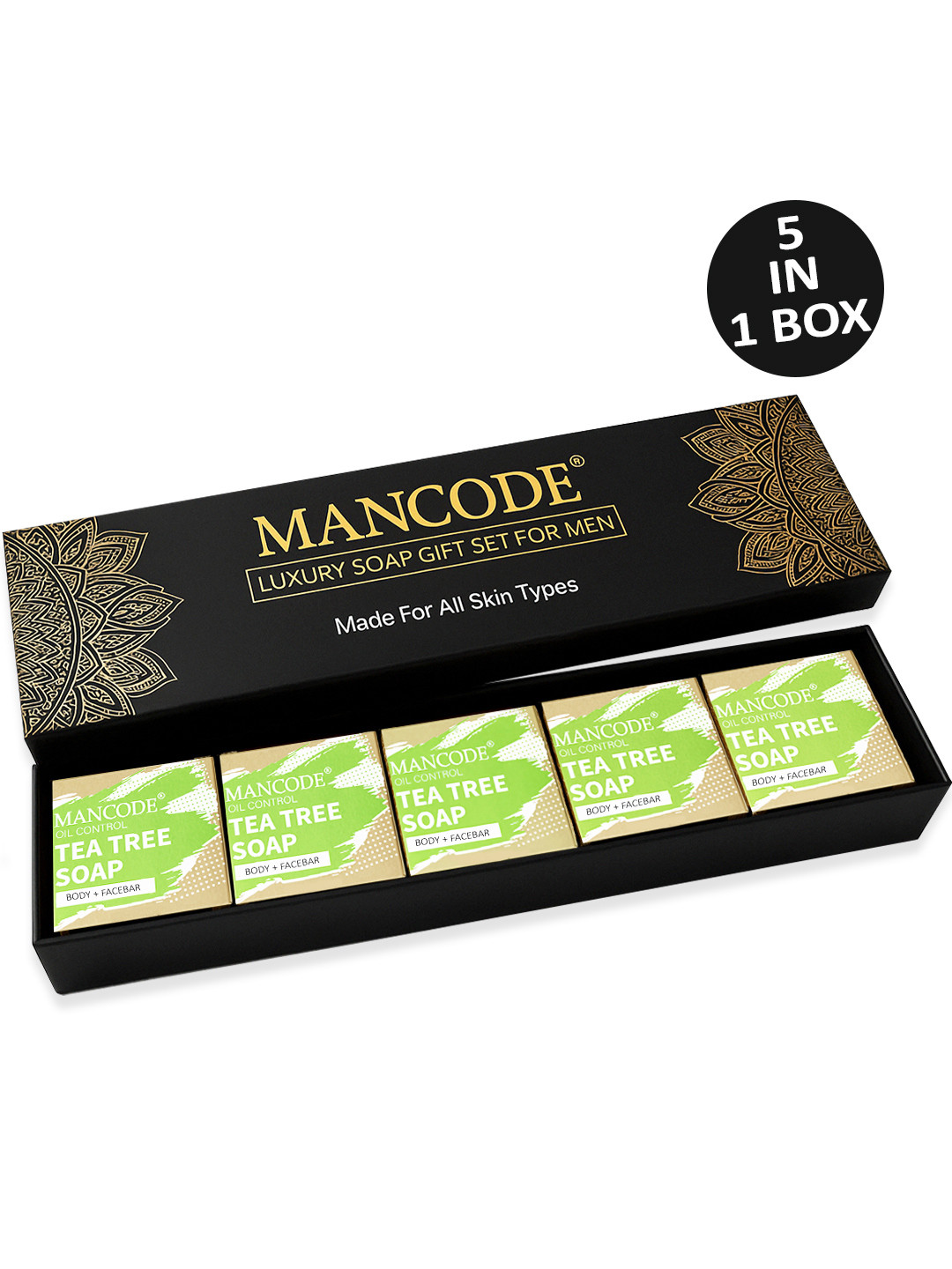 MANCODE Men 5-Pcs Oil Control Tea Tree Luxury Soap Gift Set - 125 g each