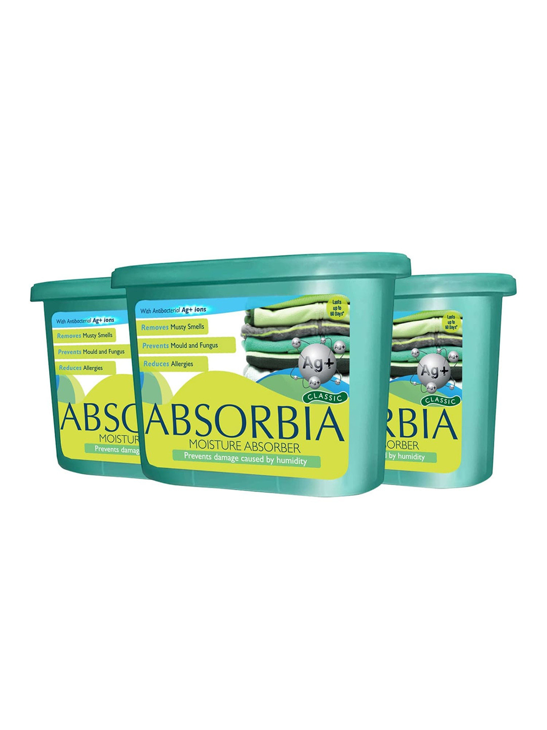 Absorbia Pack of 3 Green Absorbia Moisture Absorber Dehumidifers Boxes with AG+ 600ml