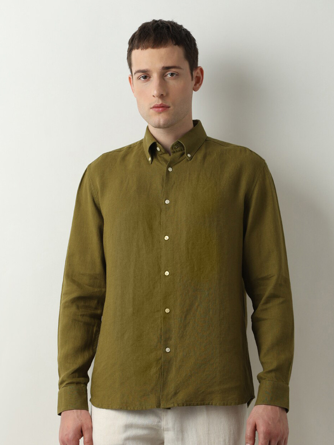 SELECTED Botton Down Collar Opaque Linen Casual Shirt