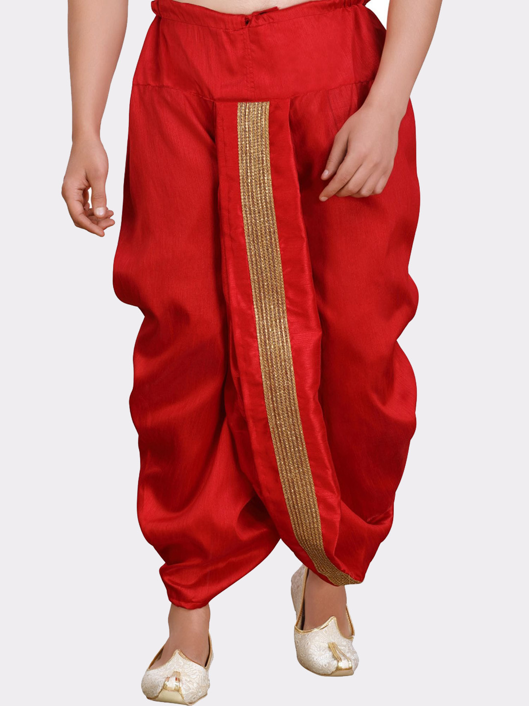 SHIWAM ETHNIX Men Gathered Or Pleated Cotton Silk Dhoti Pants With Gotta Patti Border