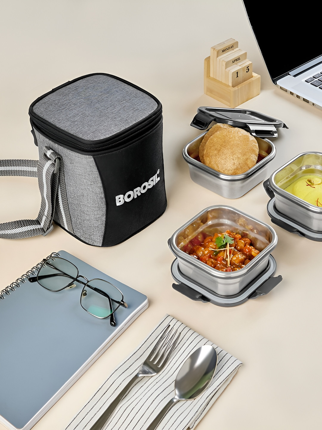 BOROSIL Black Stainless Steel Lunch Box