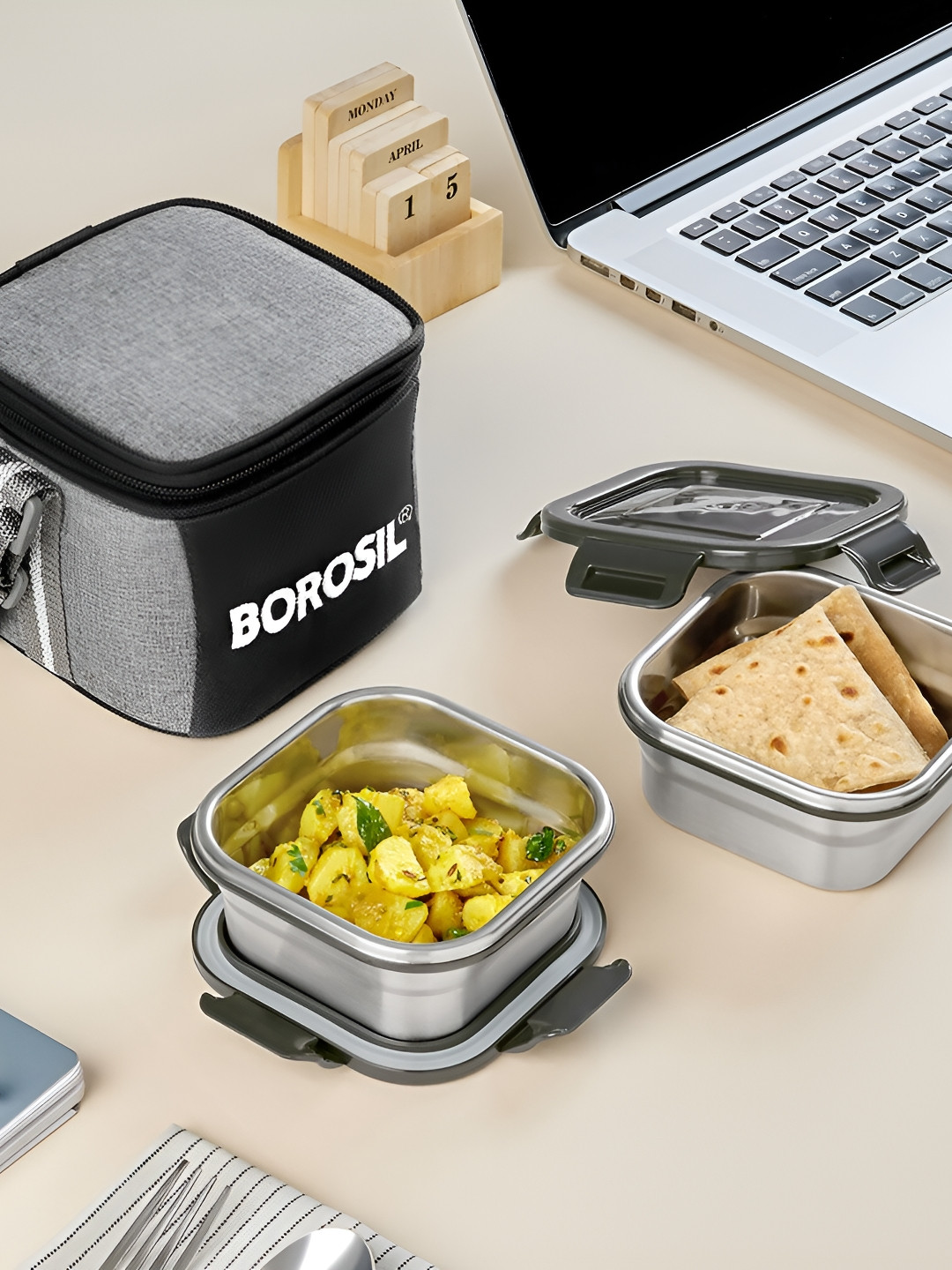 BOROSIL Black Stainless Steel Lunch Box