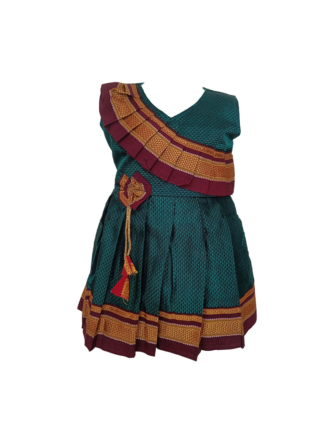 BAESD Girl Self Design V-Neck Sleeveless Cotton Pleated Fit & Flare Maxi Dress