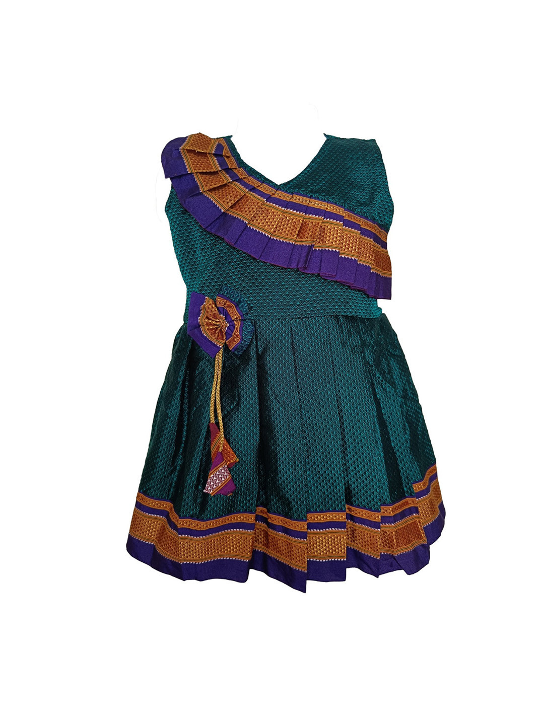 BAESD Infant Self Design Print V-Neck Sleeveless Cotton Pleated Fit & Flare Dress