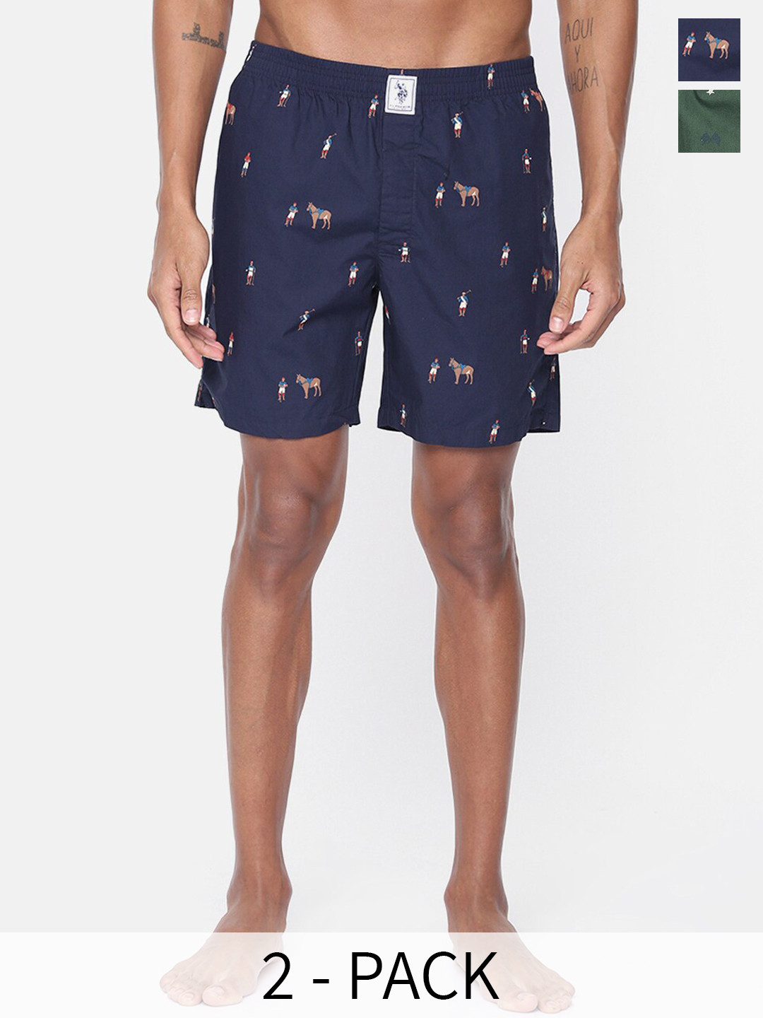 U.S. Polo Assn. Men Pack Of 2 Conversational Printed Pure Cotton Boxers 9167251-1-9167269