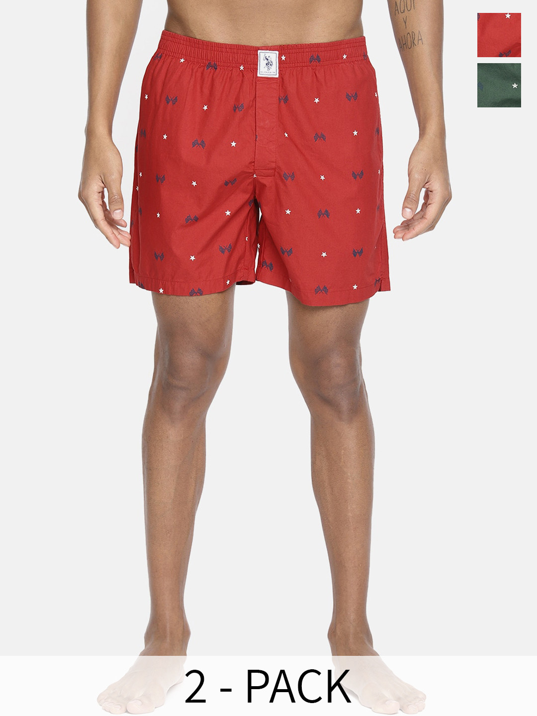 U.S. Polo Assn. Men Pack Of 2 Conversational Printed Cotton Boxers 9167287-1-9167269