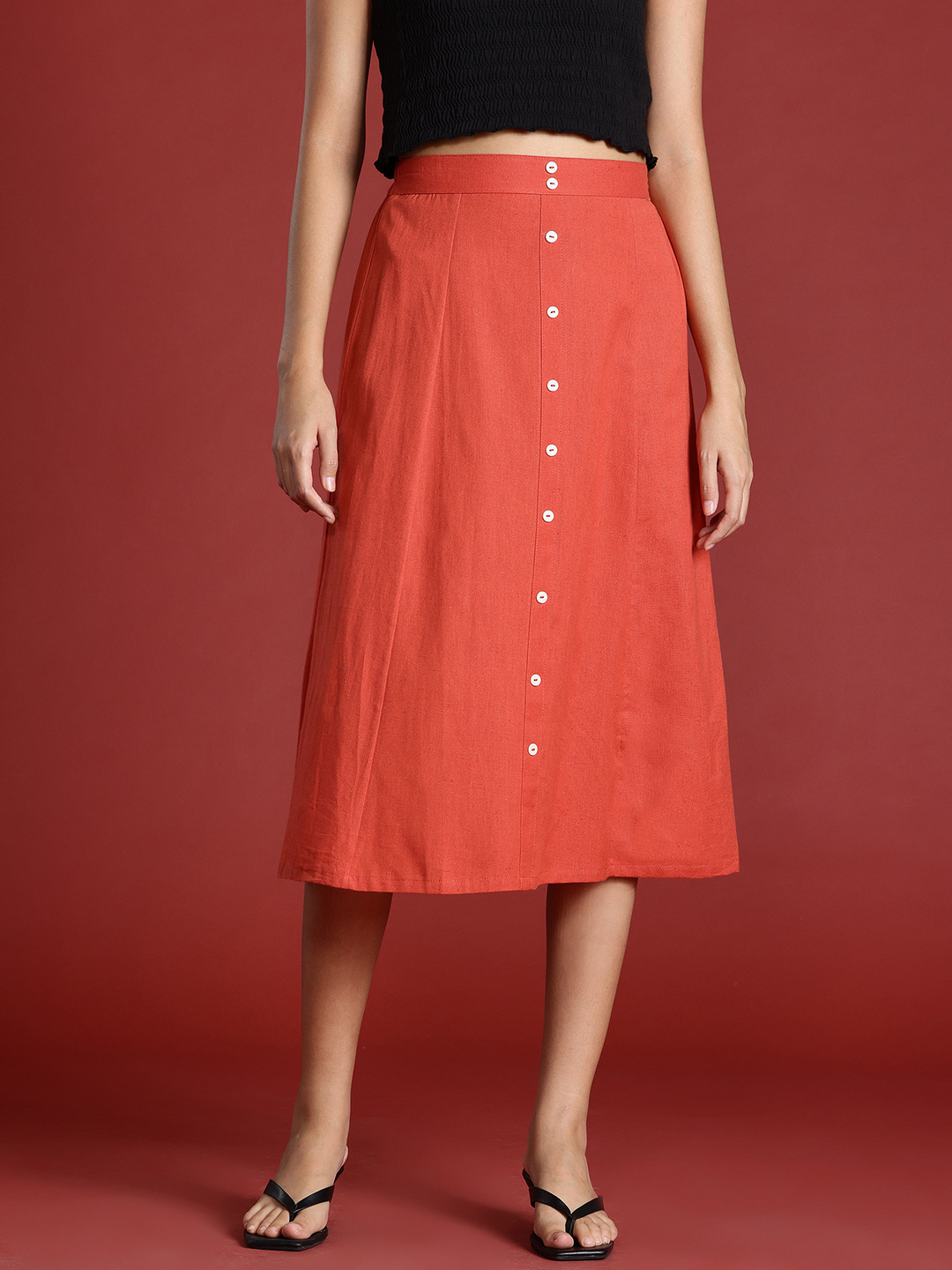 all about you Cotton Linen A-Line Skirt