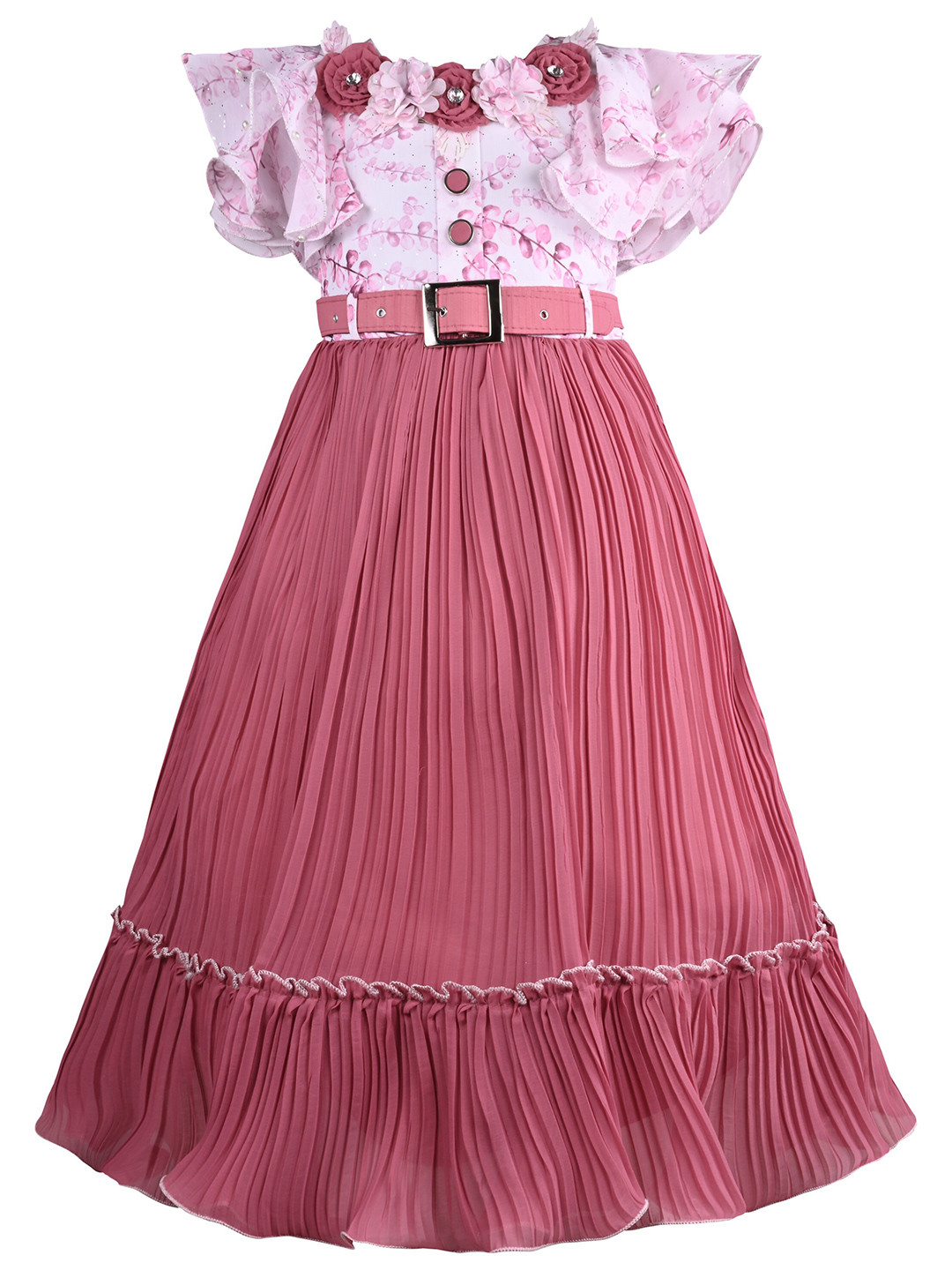 Wish Karo Floral Printed Accordion Pleats Maxi Dress