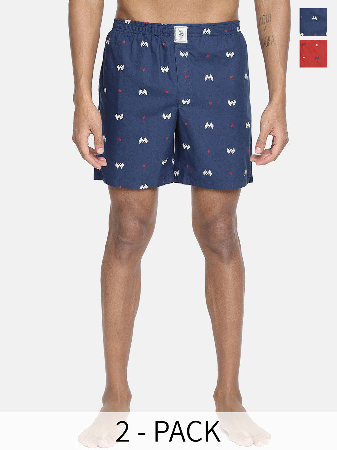 U.S. Polo Assn. Men Pack Of 2 Conversational Printed Cotton Boxers 9167247-1-9167287