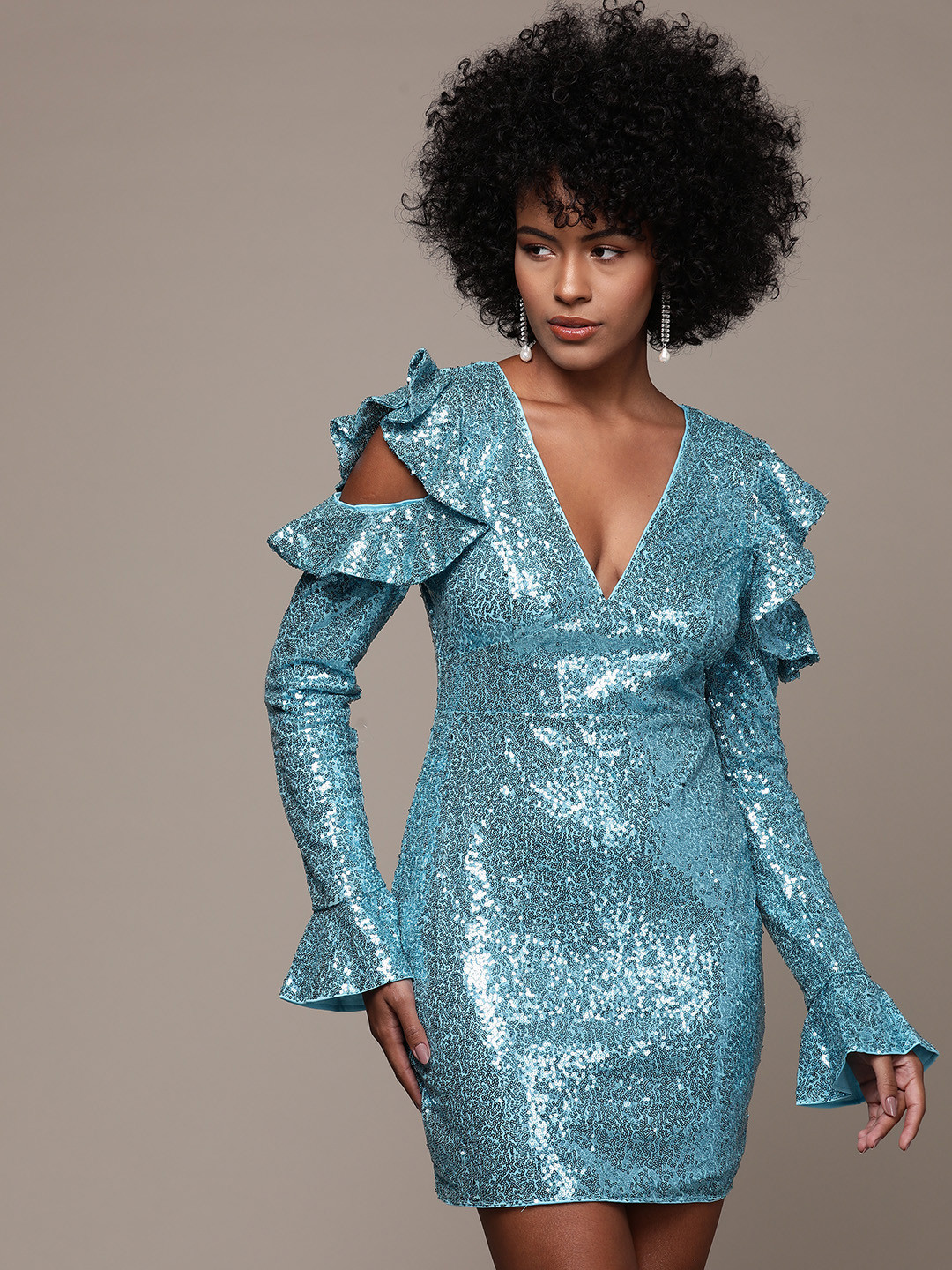 bebe Party Embellished Cold-Shoulder Bodycon Mini Dress