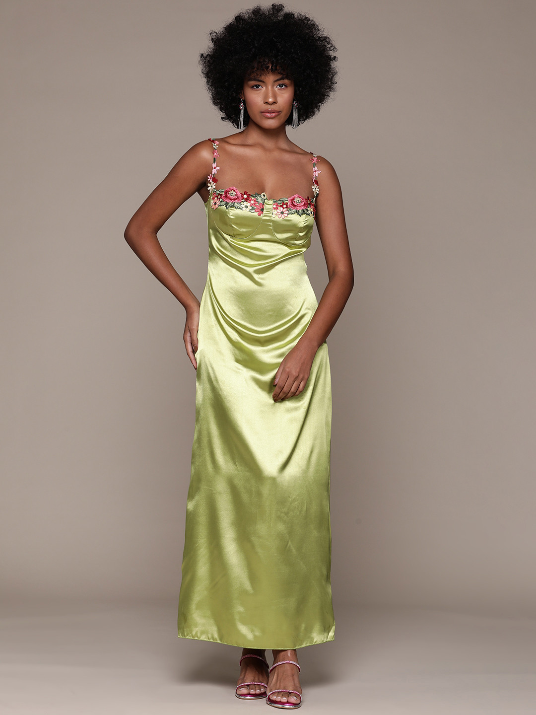 bebe Future Glam Satin-Finish Slip Maxi Dress