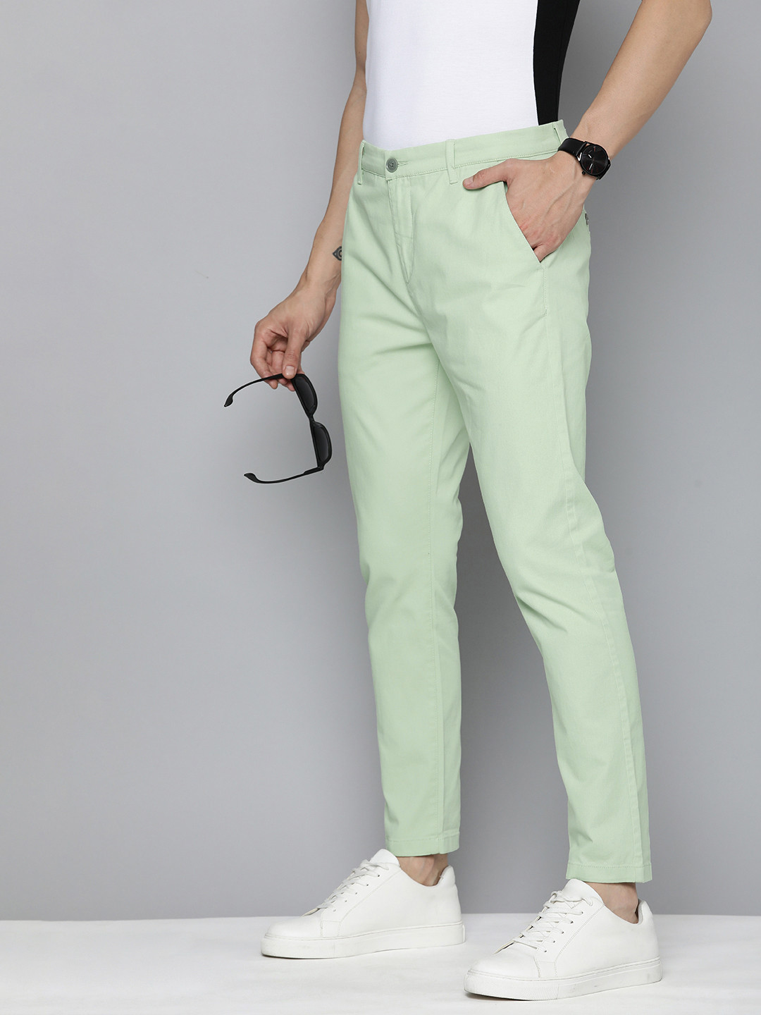 Flying Machine Men Mid Rise Slash Fit Semi Formal Chinos Trousers