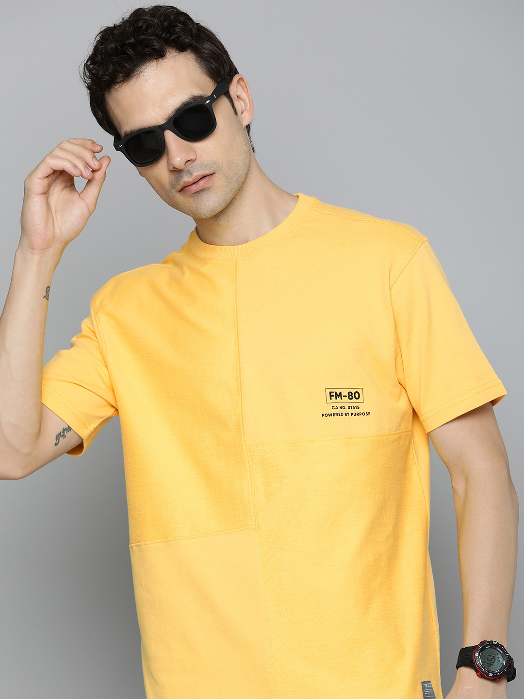 Flying Machine Drop-Shoulder Sleeves Pure Cotton Oversized T-shirt