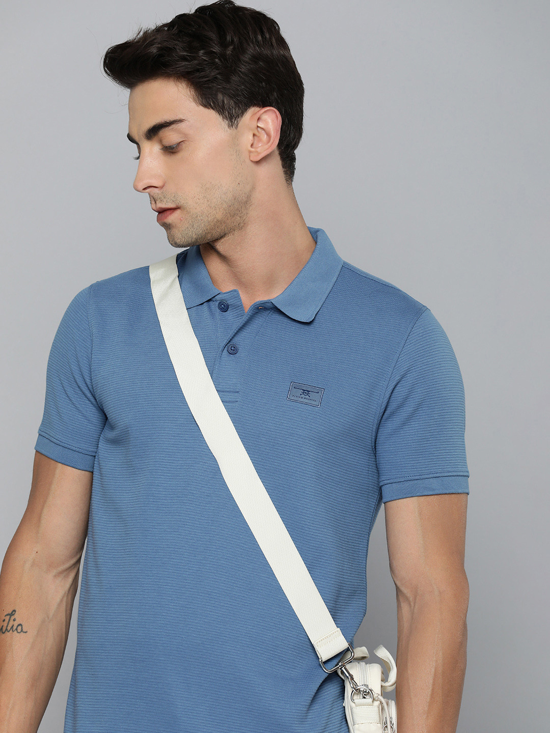 Flying Machine Striped Ribbed Polo Collar T-shirt
