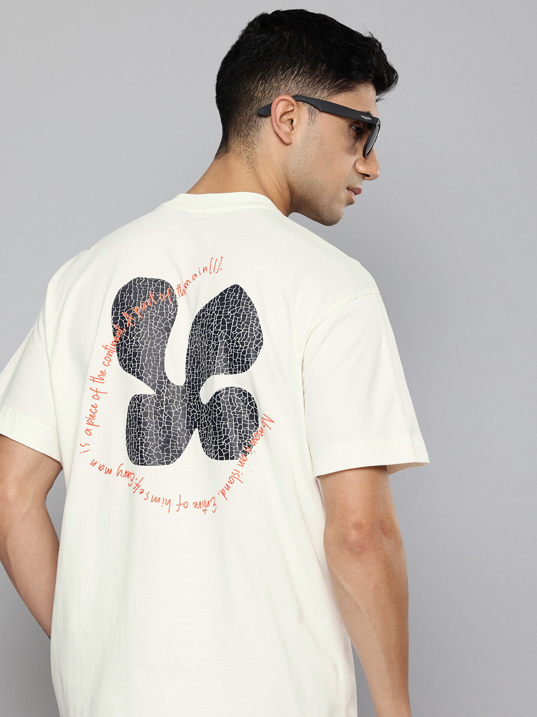 Flying Machine Printed Drop-Shoulder Sleeves Pure Cotton Relaxed Fit T-shirt