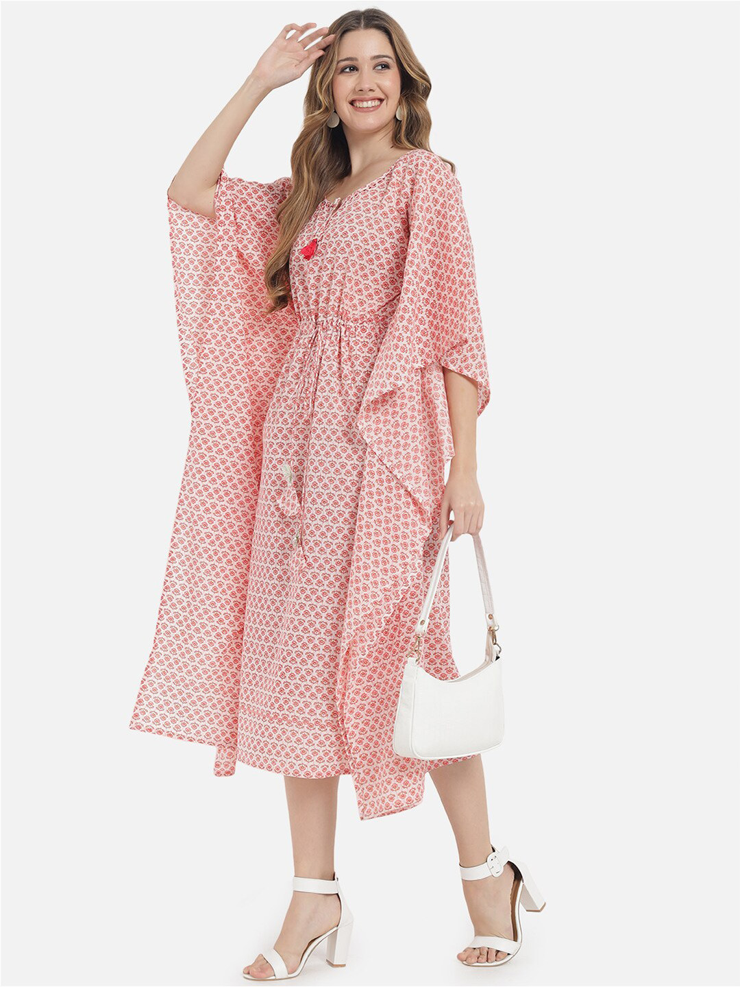 Meeranshi Ethnic Motifs Print Kimono Sleeves Kaftan Midi Casual Dress
