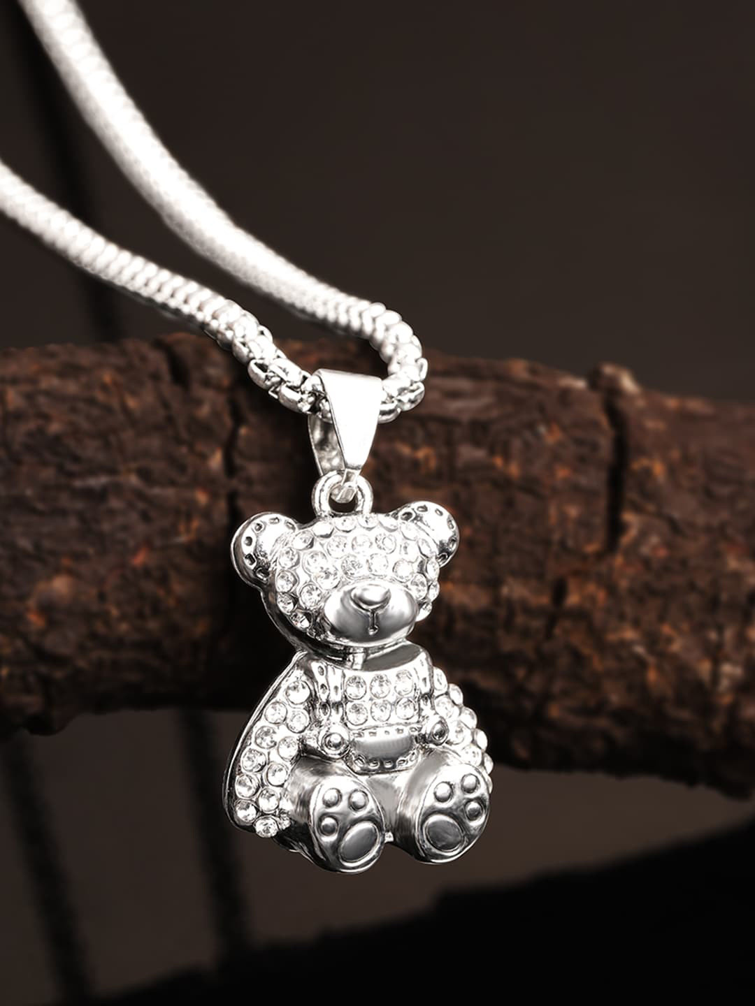 The Roadster Lifestyle Co. Silver-Plated American Diamond-Studded Animal Pendant & Chain