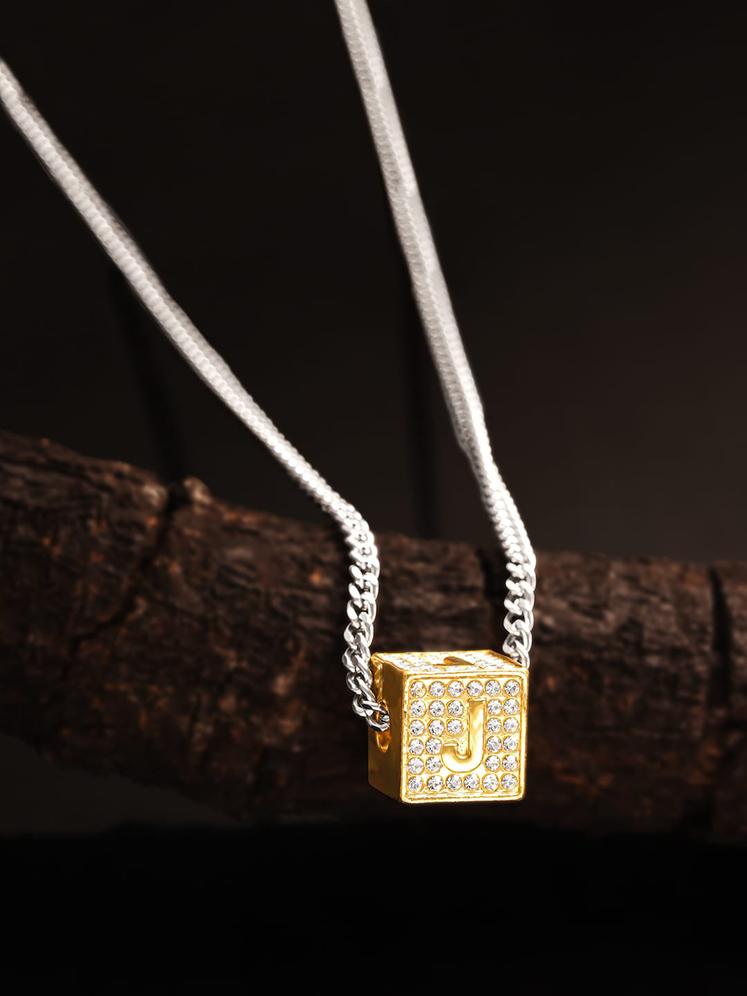 The Roadster Lifestyle Co. Men Silver-Tone 'J' Letter Gold Plated Pendant With Chains