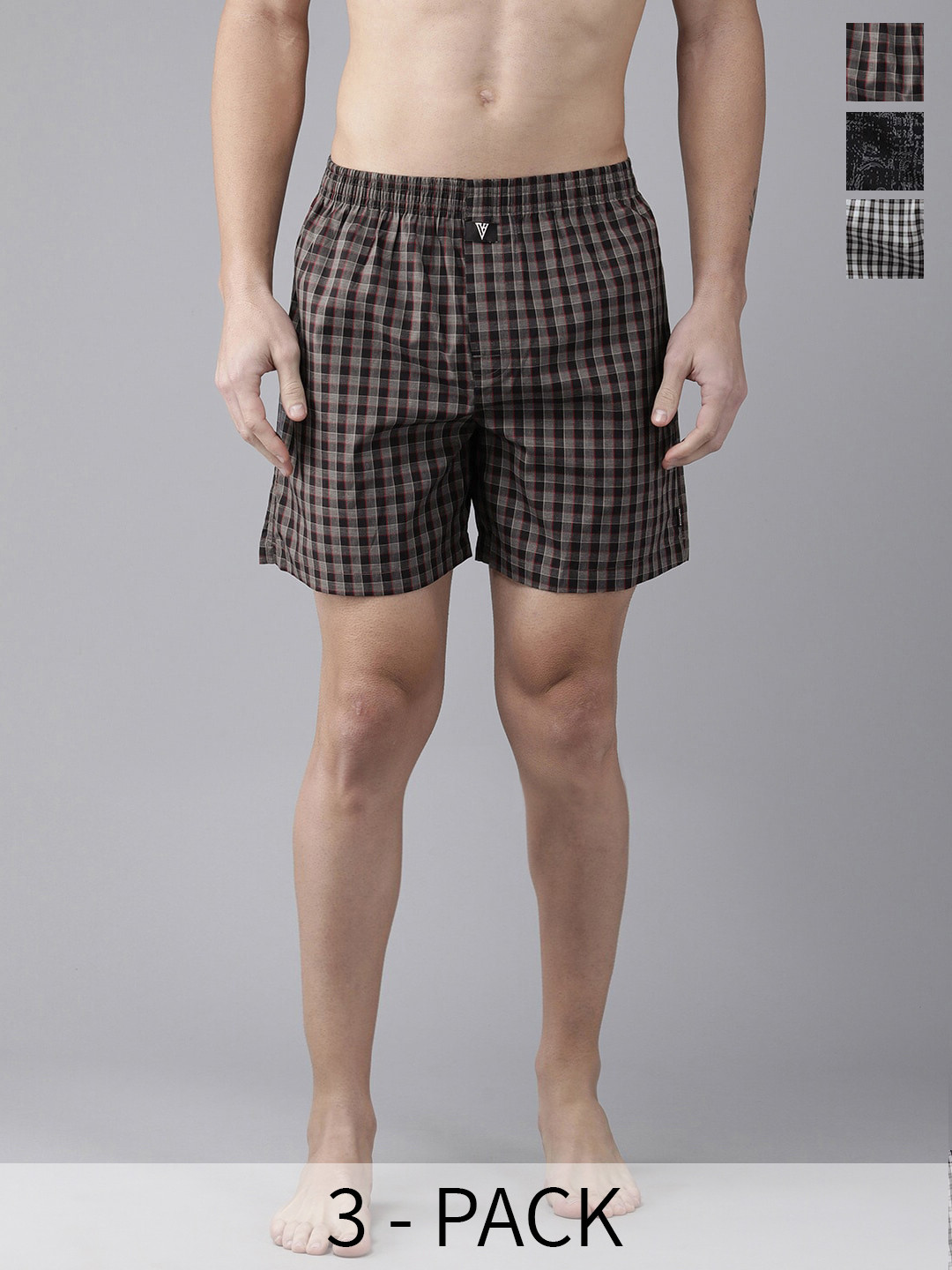 Van Heusen Pack Of 3 Checked Pure Cotton Boxers  18941192-1-22281182