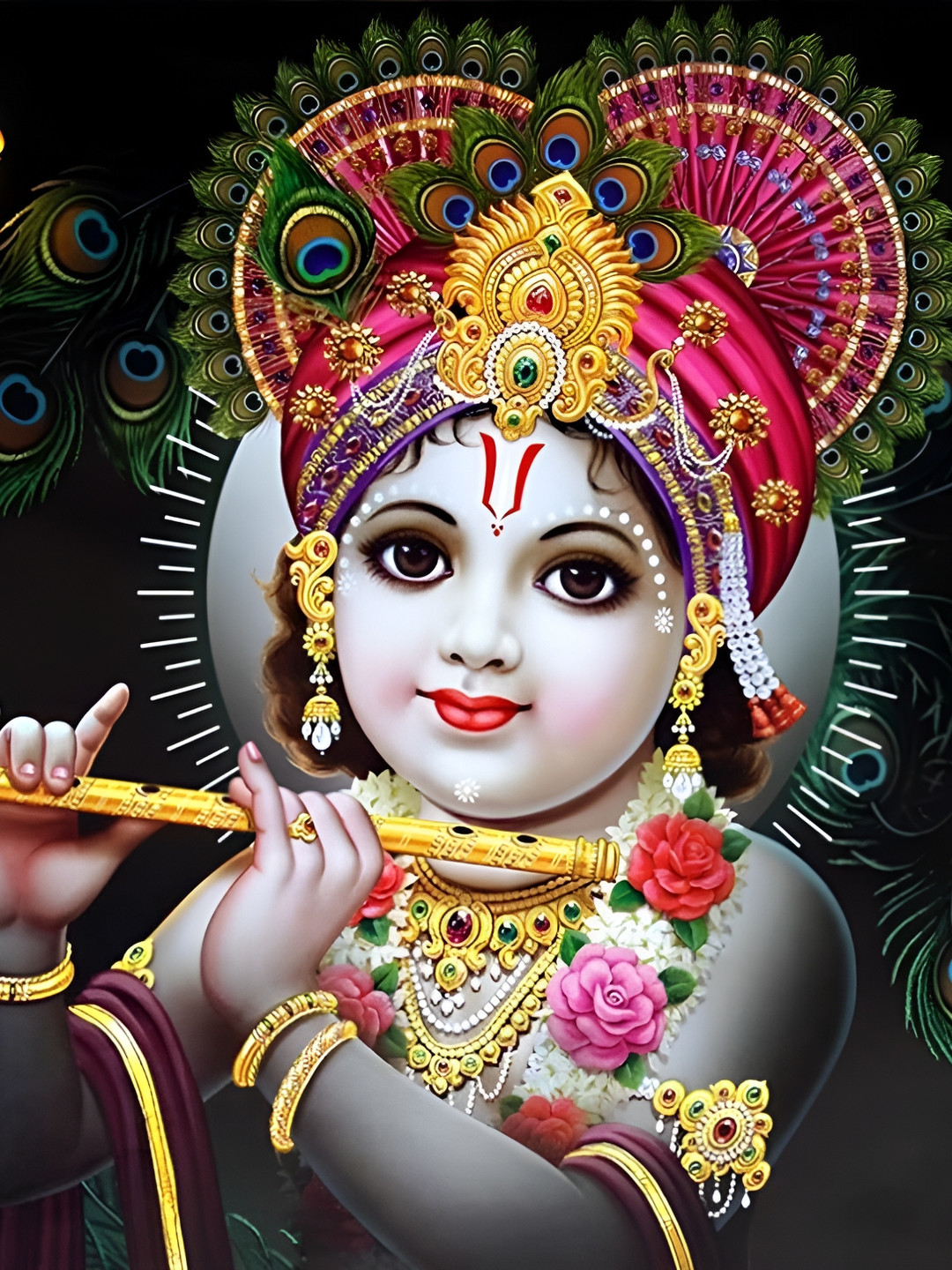 British Terminal White and Pink Paper Religious Bal Krishna Wall Sticker