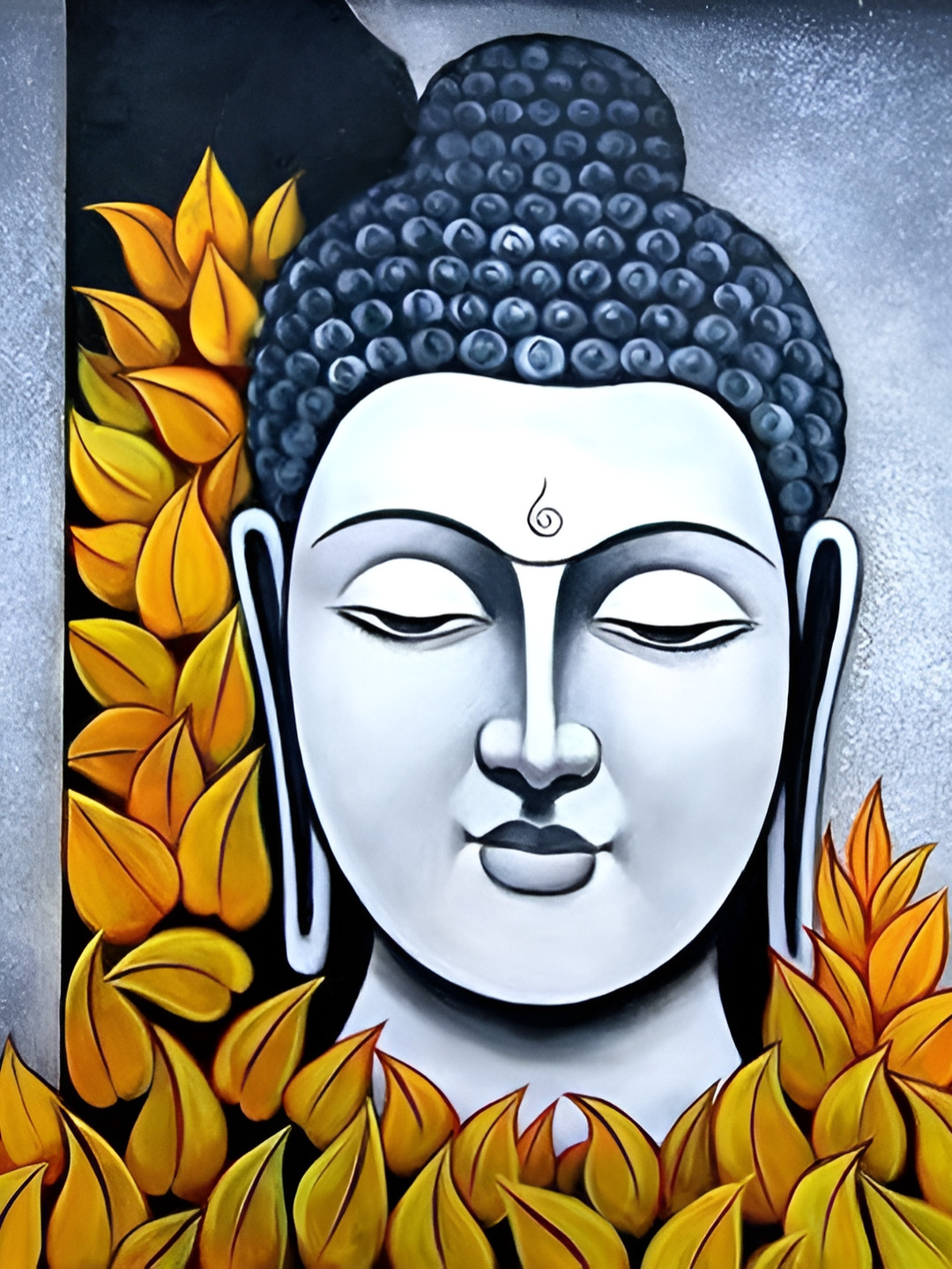 British Terminal Yellow & Grey Buddha Religious Wall Poster
