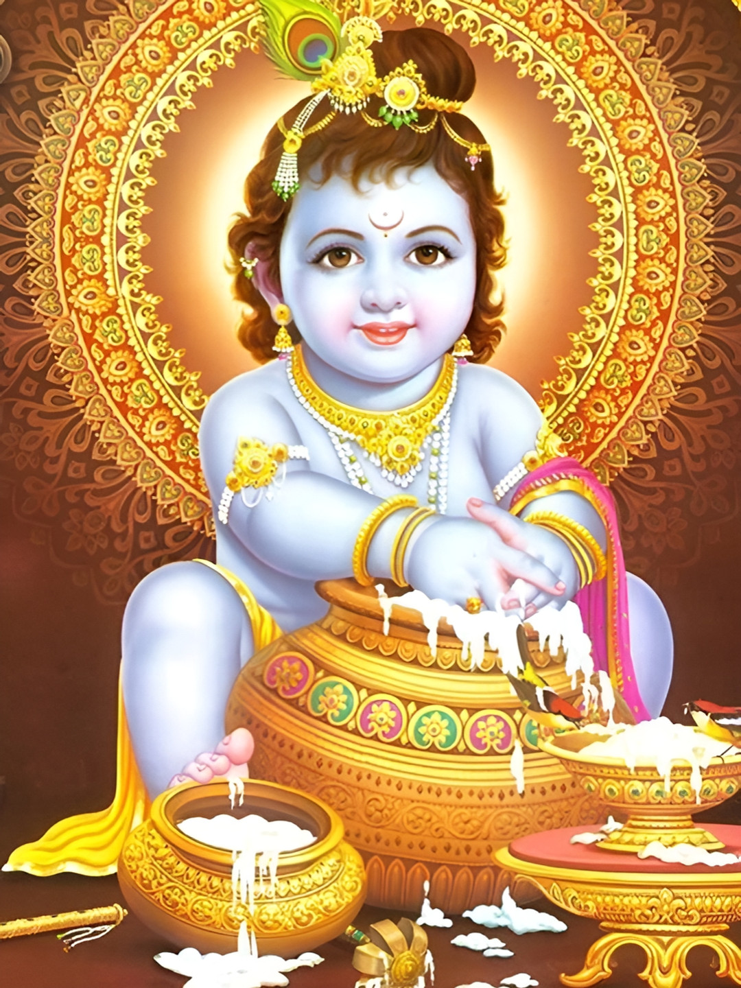 British Terminal Blue and GoldToned Bal Krishna Wall Sticker