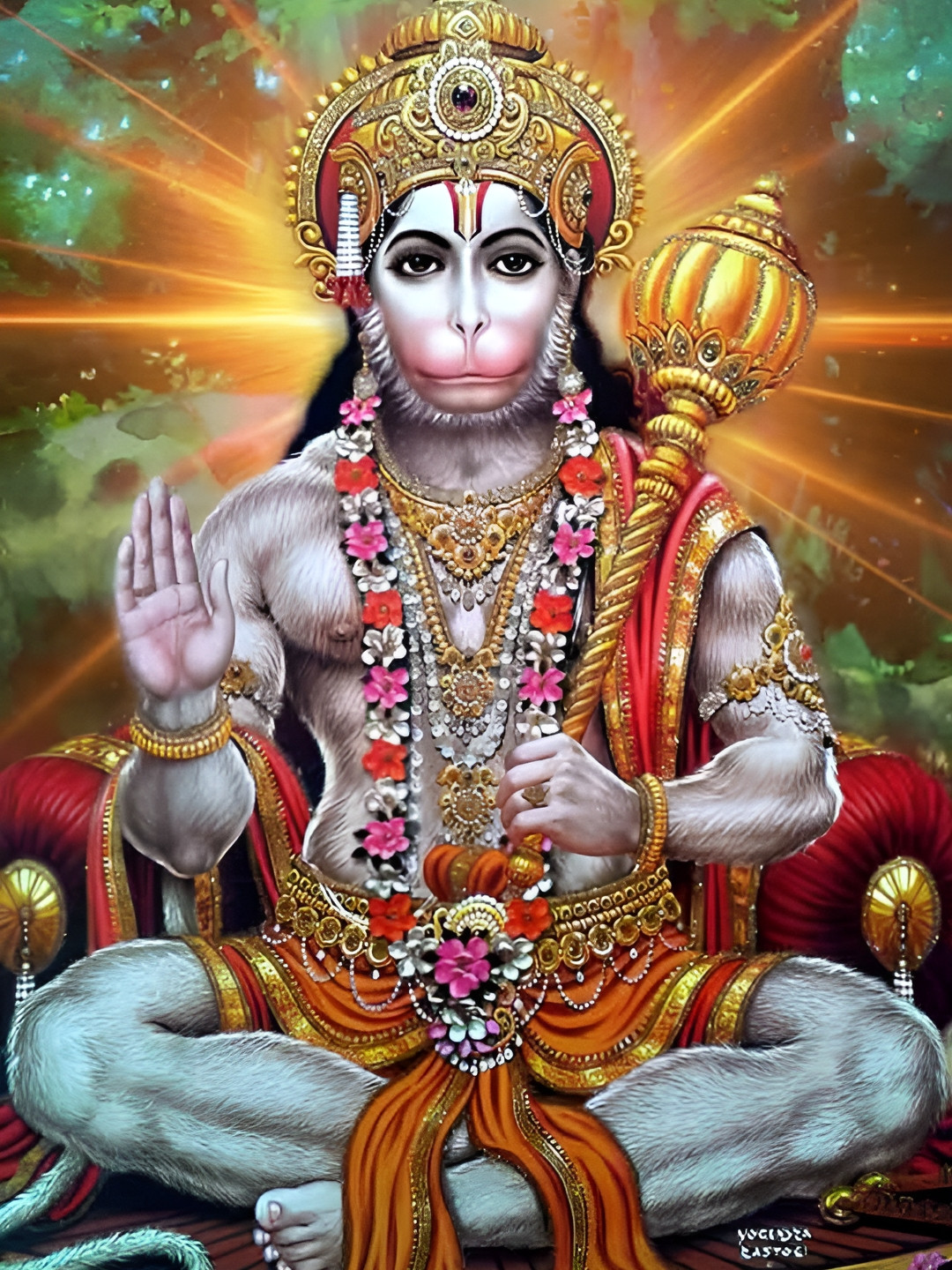 British Terminal Grey & Yellow Lord Hanuman Religious Waterproof Wall Poster