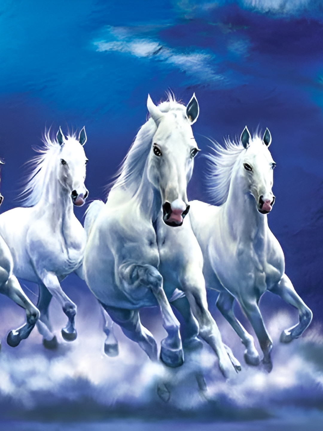 British Terminal White & Blue Running Horses Printed Waterproof Wall Poster