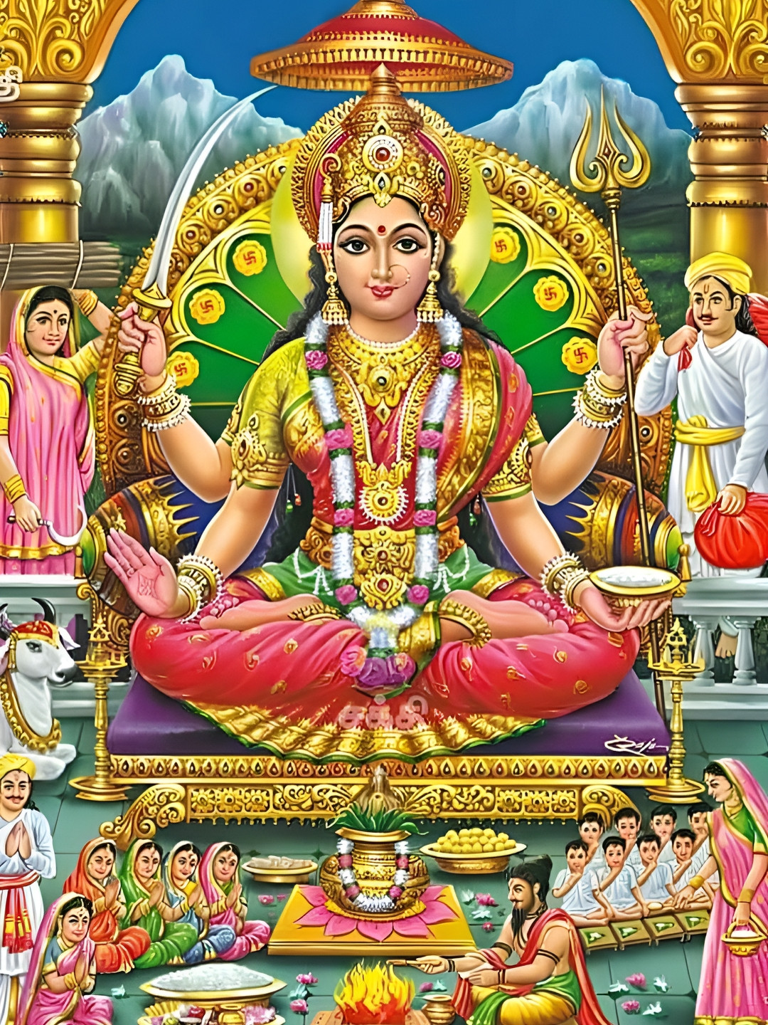 British Terminal Blue & Green Lord Santoshi Printed Religious Waterproof Poster