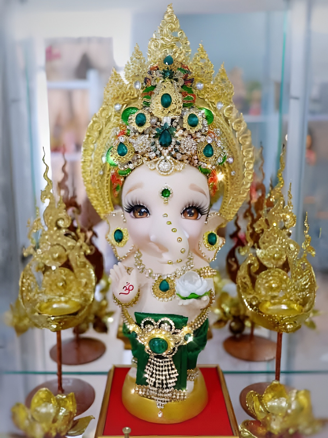British Terminal White & Gold Toned Lord Ganesha Waterproof Sticker Poster