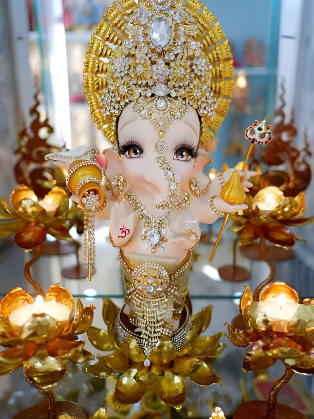 British Terminal Gold Toned & White Ganesh Ji Religious Wall Poster