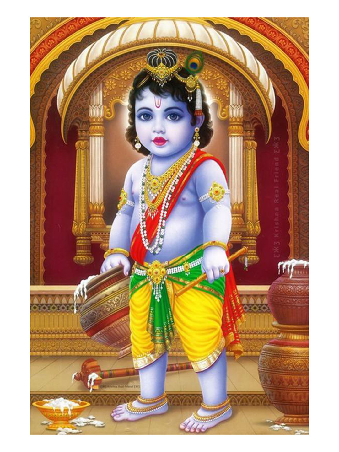 British Terminal Blue & Green Little Krishna Religious Wall Poster