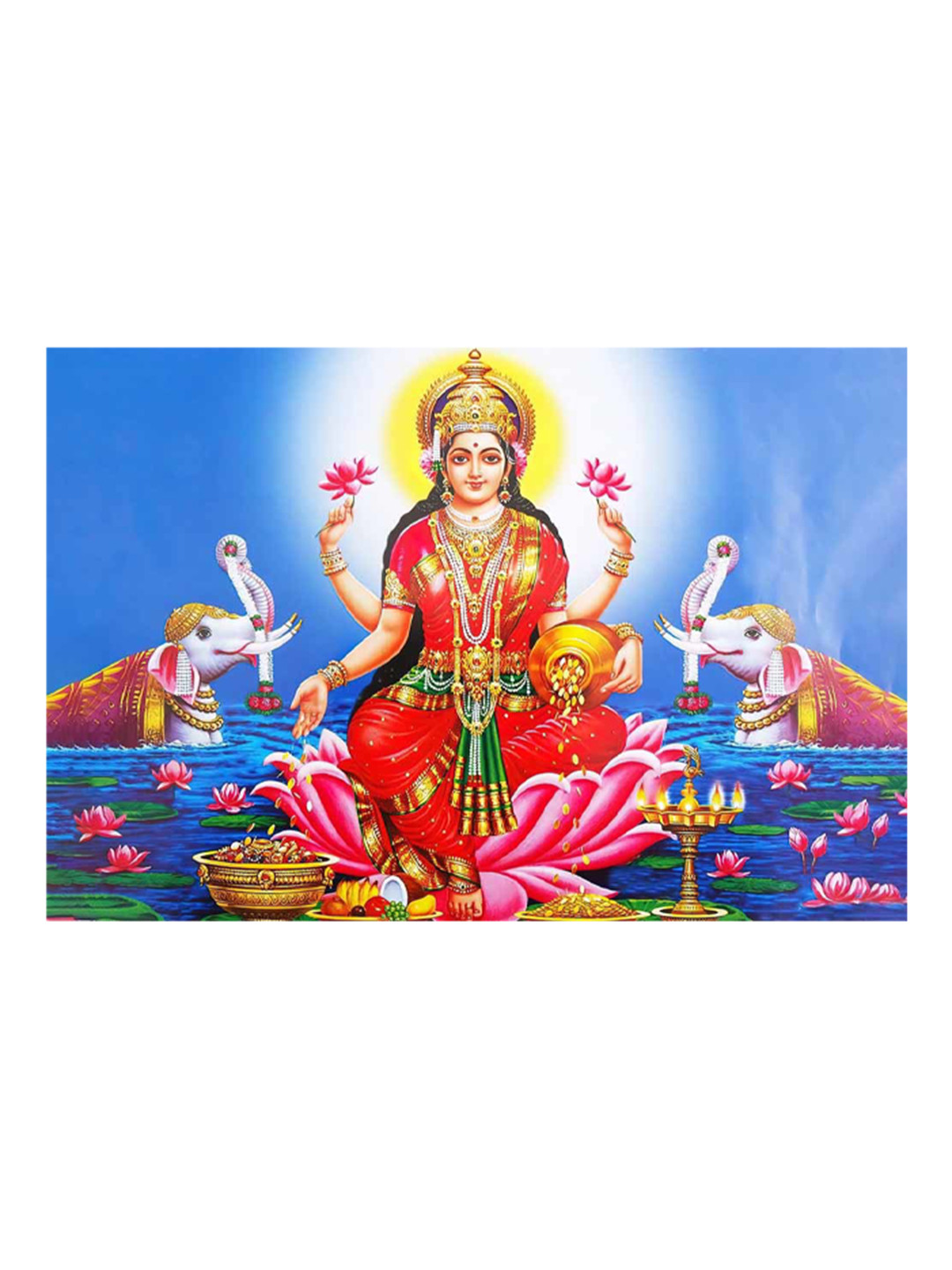 British Terminal Red & Blue Goddess Lakshmi Maa Religious Wall Poster