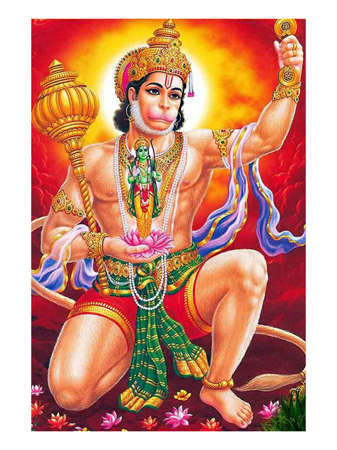 British Terminal Red & Yellow Hanuman Ji Religious Wall Poster