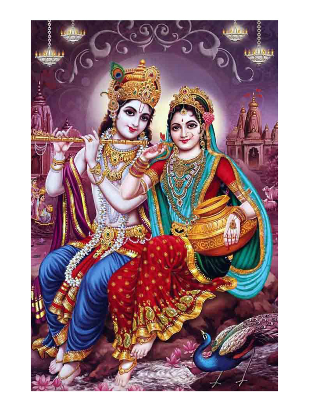 British Terminal Purple & Red Radha Krishna Religious Wall Poster