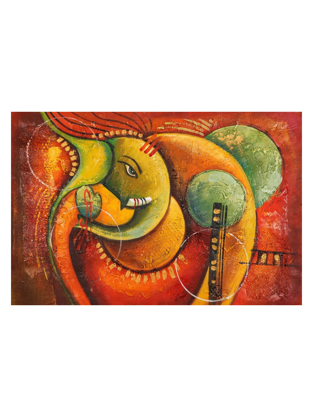 British Terminal Green & Red Ganesh Ji Religious Wall Poster