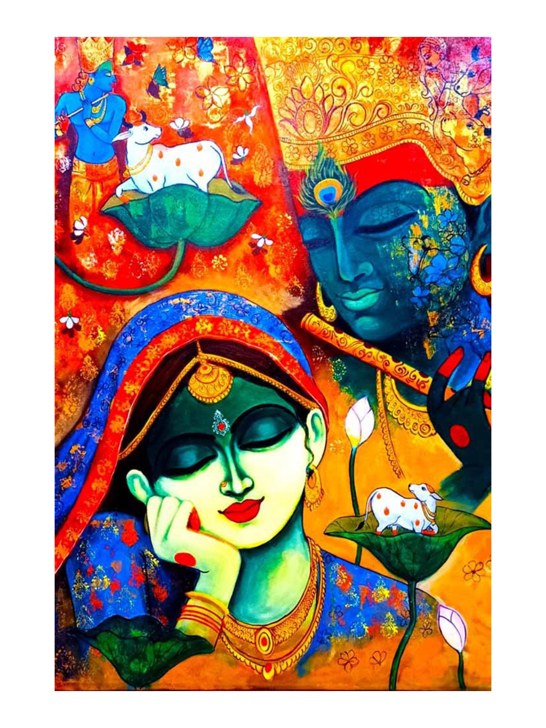 British Terminal Red & Green Radhe Krishna Wall Painting Poster