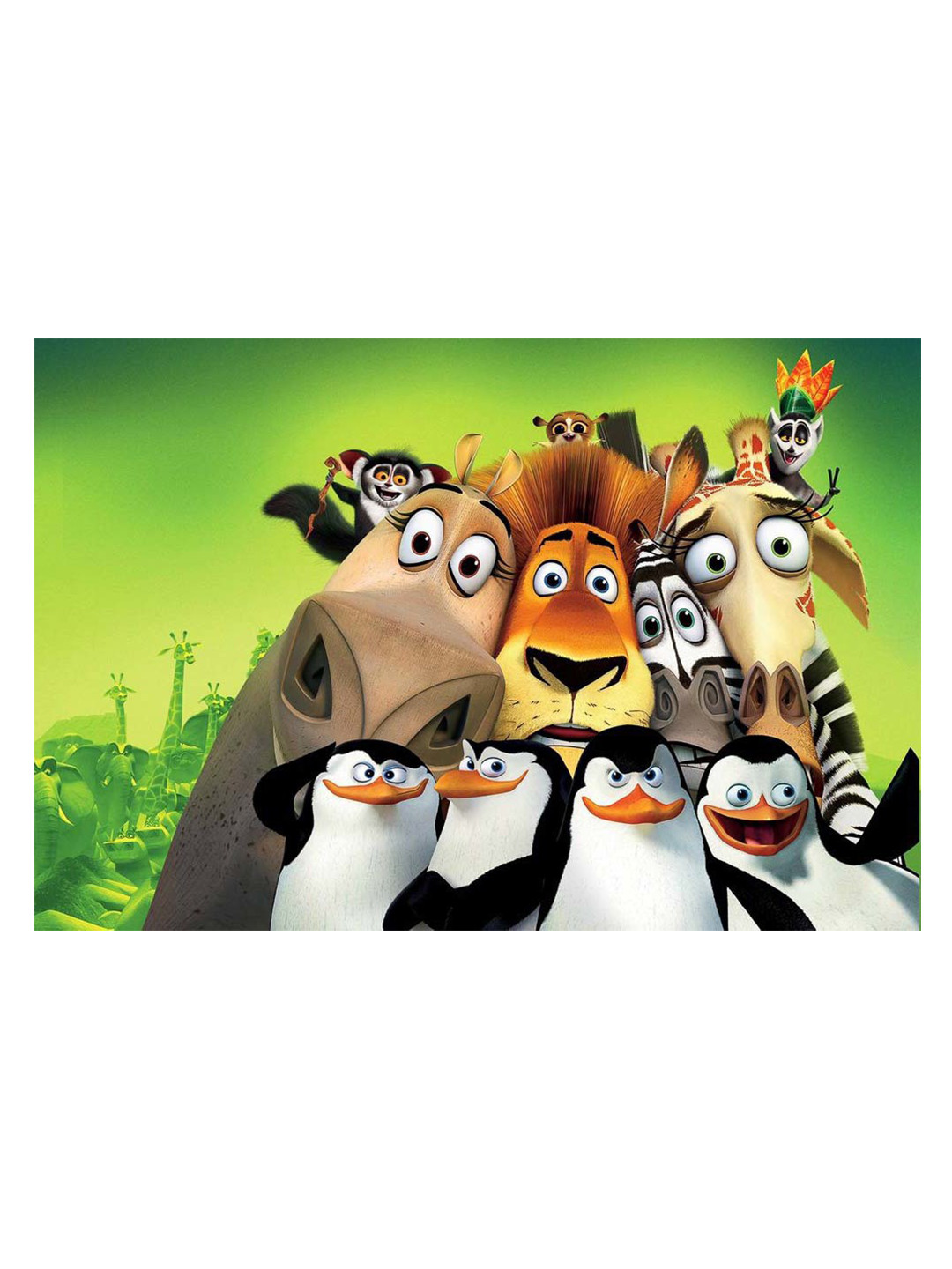 British Terminal Green & Beige Madagascar Cartoon Characters Wall Painting Poster