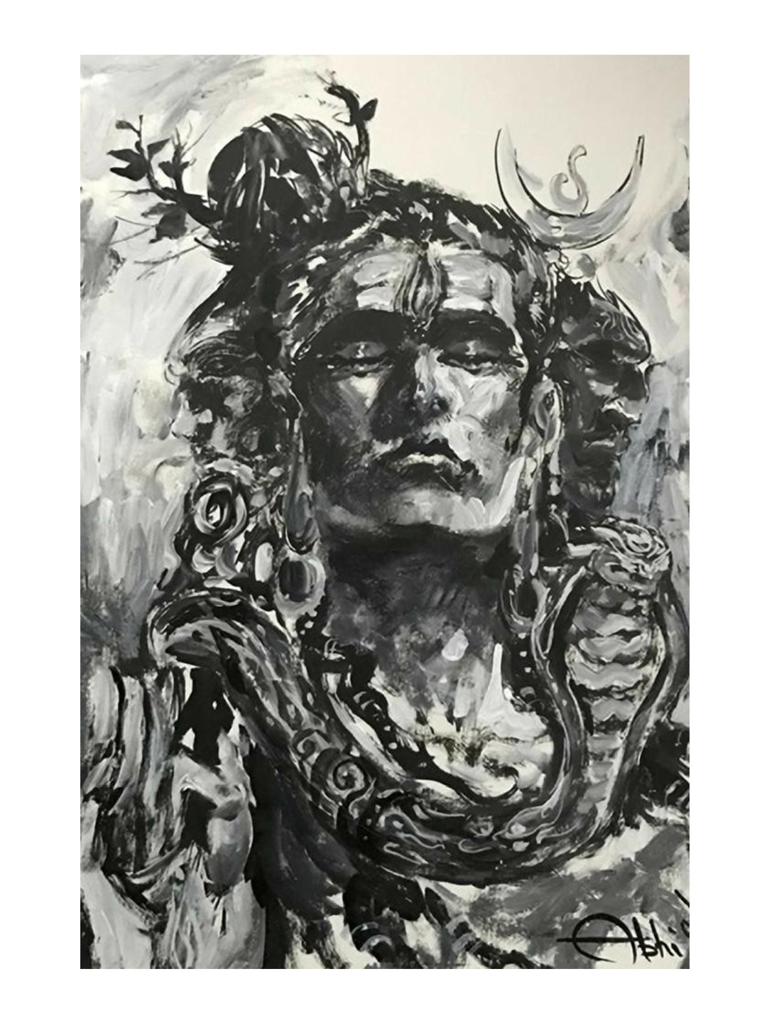 British Terminal Grey & Black Lord Shiv Ji Religious Painting Wall Poster