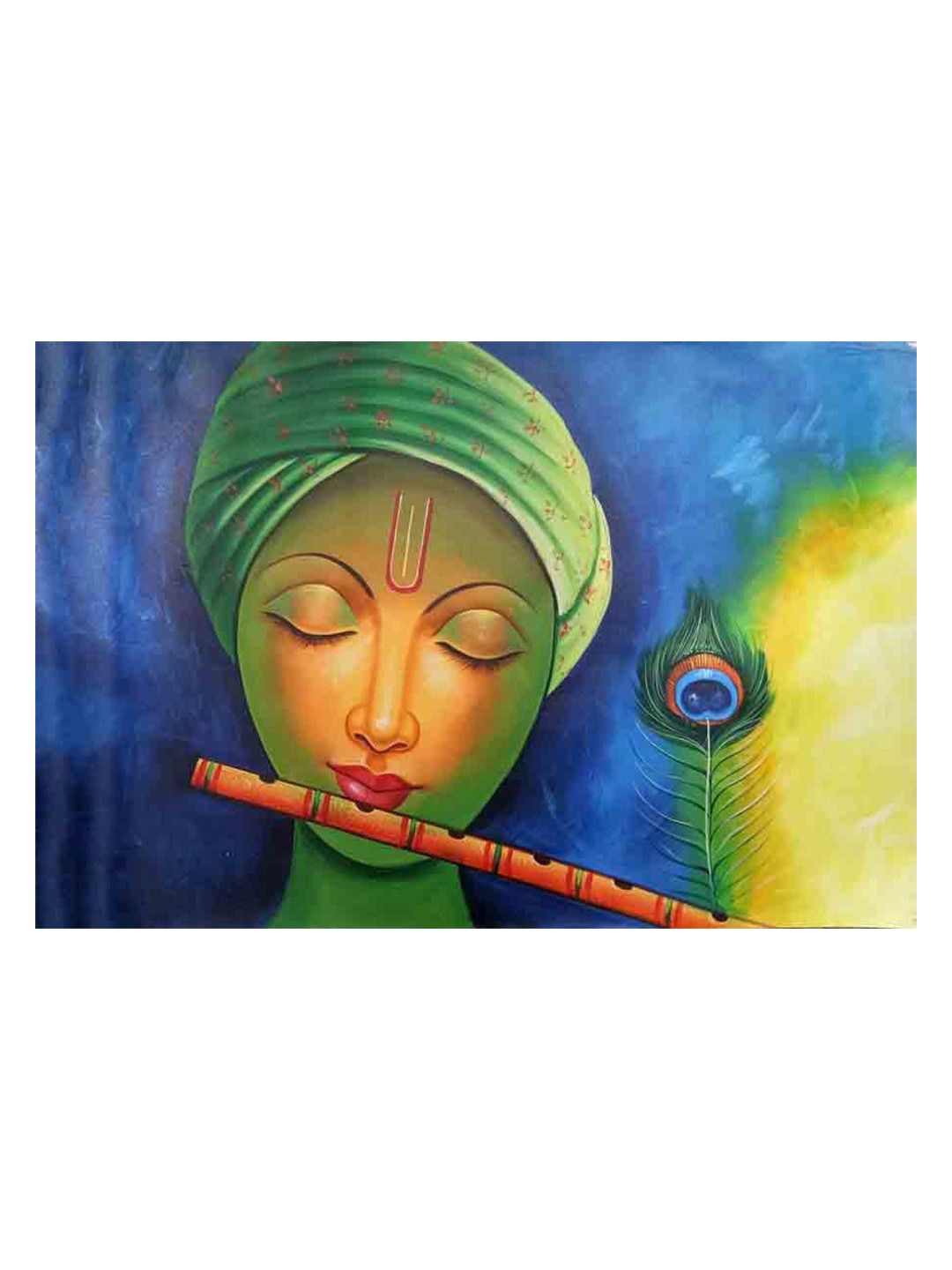 British Terminal Green  Paper Krishna Flute Religious Wall Poster