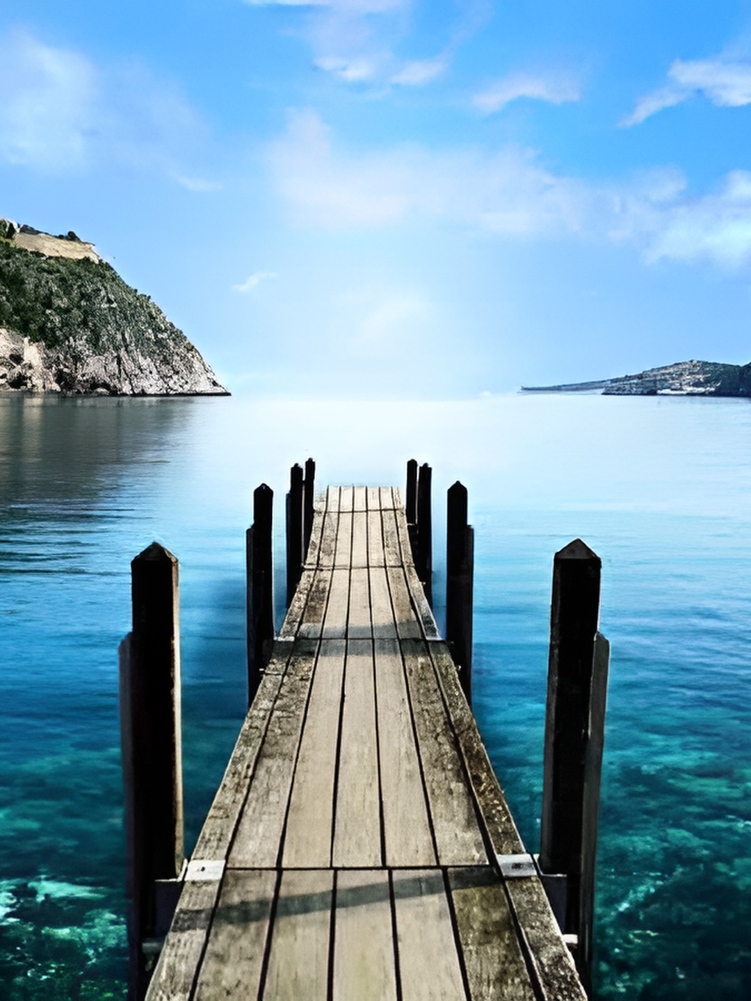 British Terminal Blue & White Island & Sea Printed Wall Poster