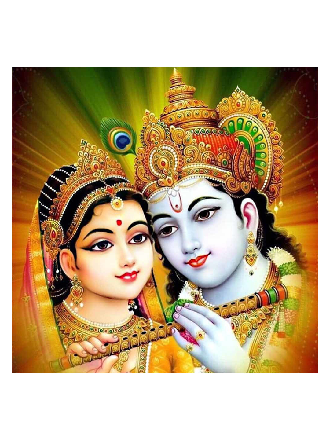 British Terminal Gold Toned Radhe Krishna Paper Religious Wall Painting Poster