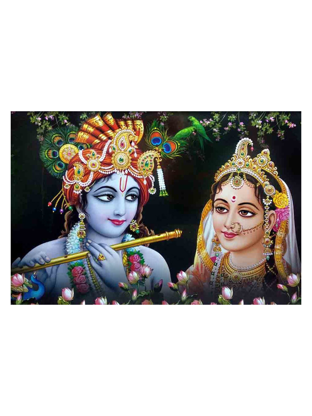 British Terminal Gold Toned & Green Krishna Printed Wall Poster